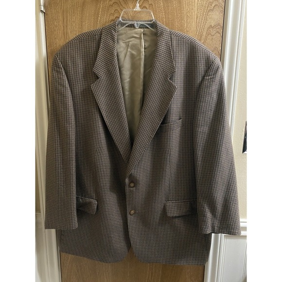 Vintage Carlo Mandrone Mens Suit Jacket Silk Wool Pockets Tweed Style Brown 50R - Picture 1 of 15